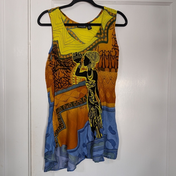 Jaquline Design Studio Boho Rayon Tunic Tank M – Bold Art Print - Picture 1 of 5